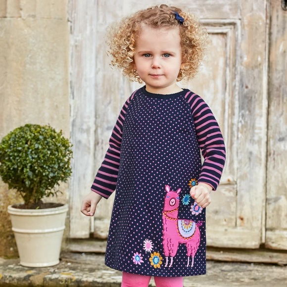 Jojo Maman bebe dress llama appliqué embroidered navy long sleeve toddler girl - Picture 2 of 6